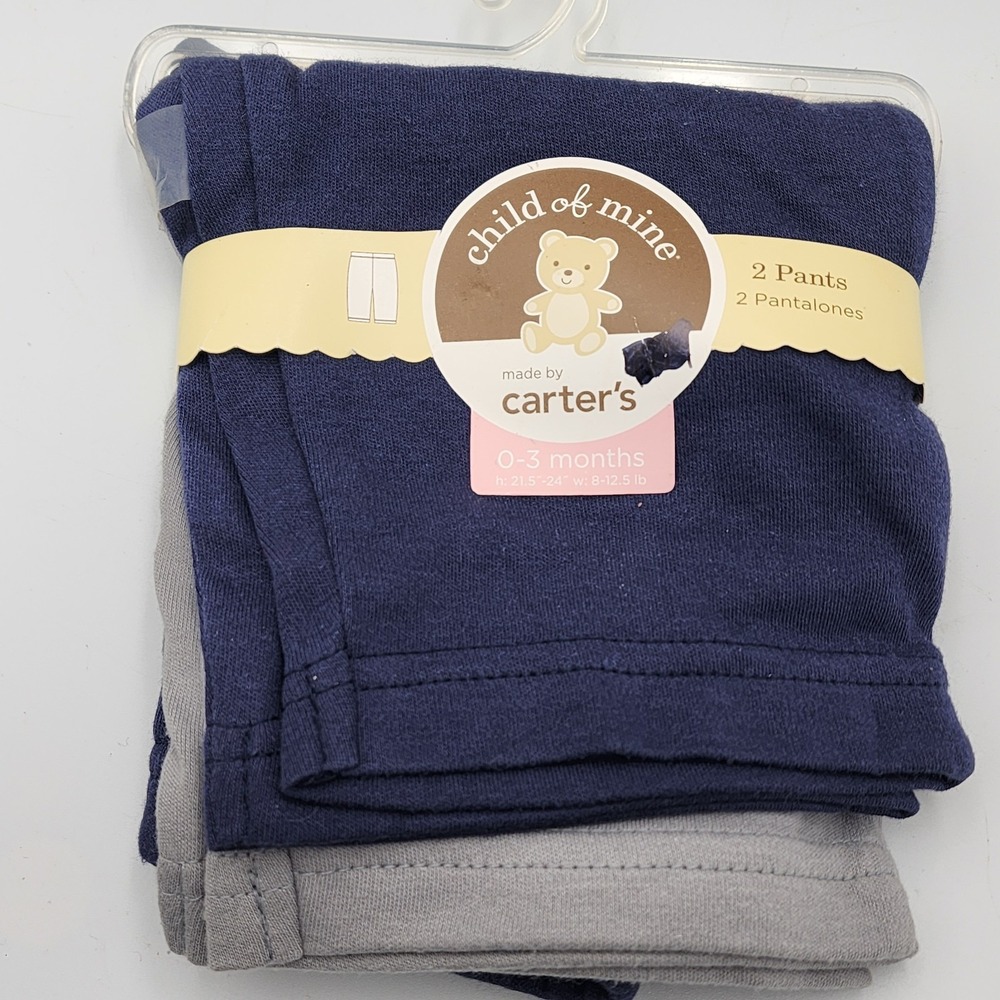 Carter's Child of Mine 2 Pack Pants  1 Lt Blue & 1 Gray 0-3‎ Months New Sealed